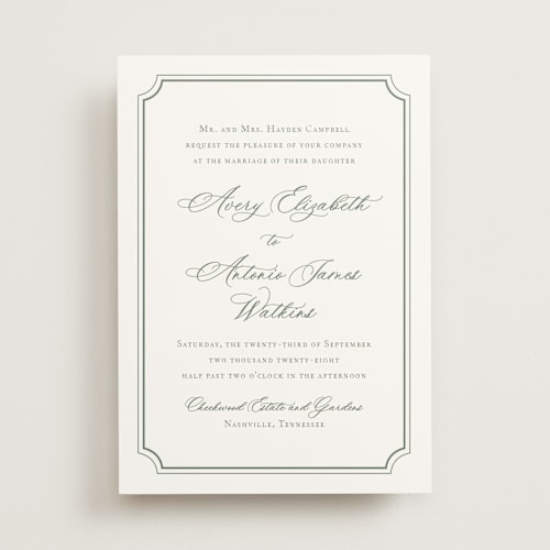 This is a sage wedding invitations with standard by Jennifer Postorino called avery printing on signature in standard
