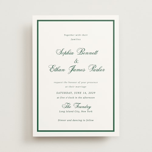 This is a emerald noir wedding invitations with standard by Cass Loh called chic union printing on signature in standard