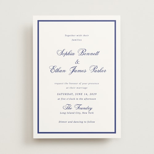 This is a midnight navy wedding invitations with standard by Cass Loh called chic union printing on signature in standard