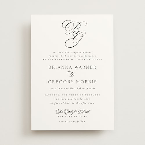 This is a porcelain wedding invitations with standard by Everett Paper Goods called carlyle printing on signature in standard