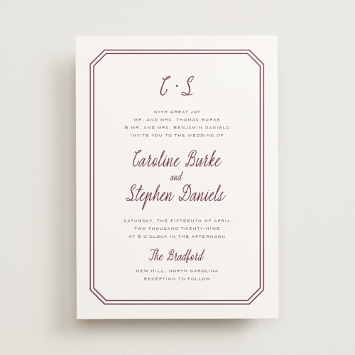 This is a sangria wedding invitations with standard by Carolyn MacLaren called deluxe printing on signature in standard