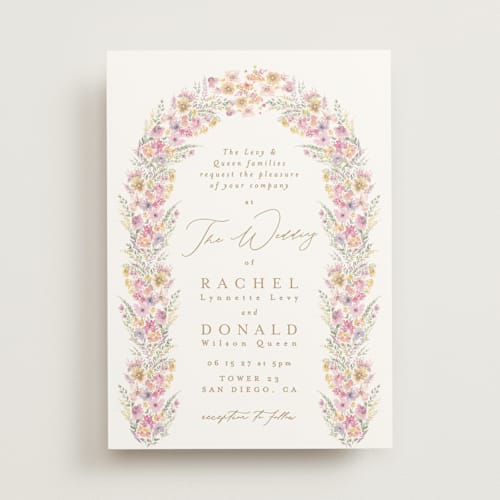 This is a spring wedding invitations with standard by Phrosné Barwood called floral arch printing on signature in standard
