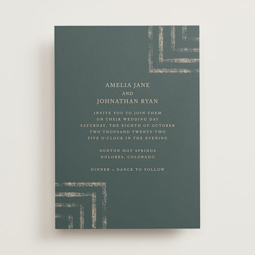 This is a jade wedding invitations with standard by Something Noir called simply modern printing on signature in standard