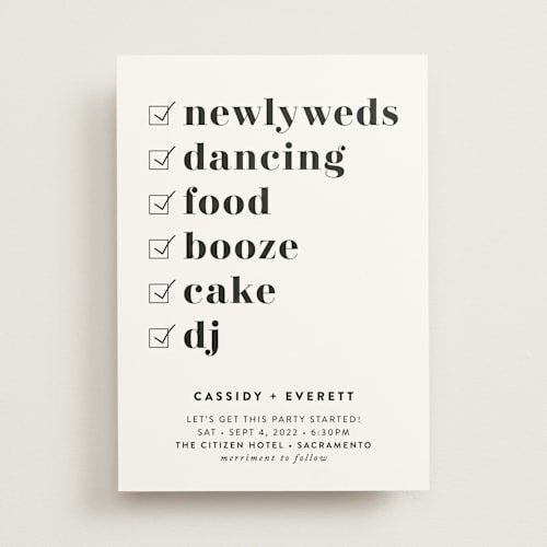 This is a cotton wedding invitations with standard by Christie Garcia called key ingredients printing on signature in standard