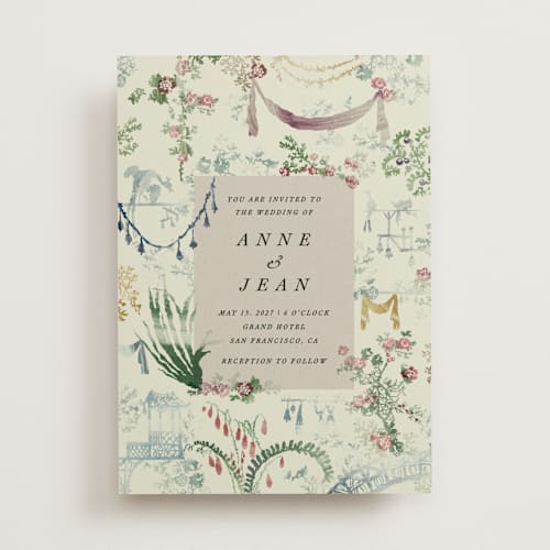 This is a rosarium wedding invitations with standard by Sumak Studio called chinoiserie printing on signature in standard