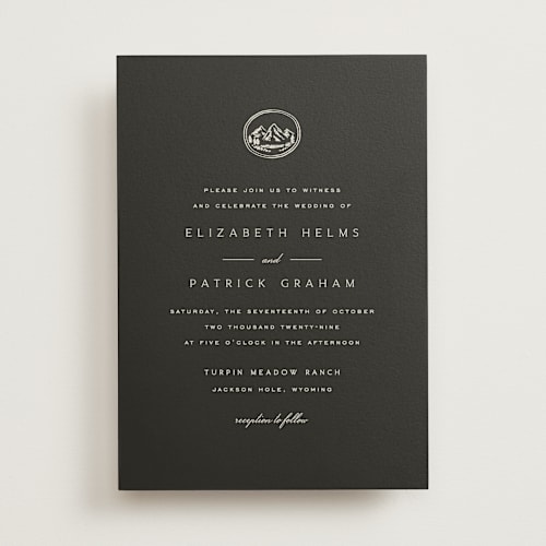 This is a onyx wedding invitations with standard by Amy Kross called aspen knoll printing on signature in standard