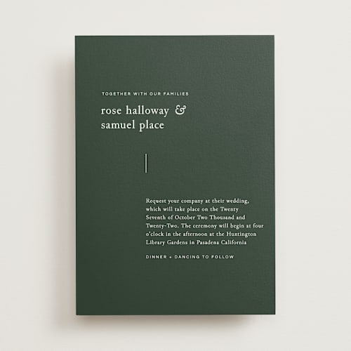 This is a pine needle wedding invitations with standard by Bramble Studio called a dash of delight printing on signature in standard