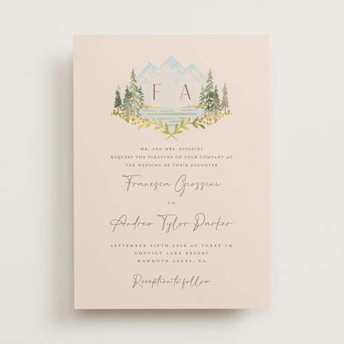 This is a dawn wedding invitations with standard by Petra Kern called miniature mountainscape printing on signature in standard