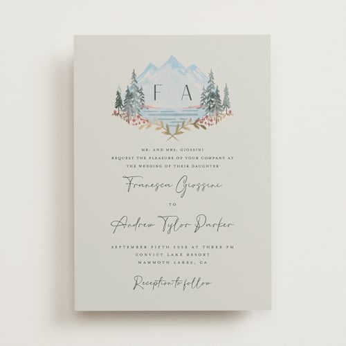 This is a slate wedding invitations with standard by Petra Kern called miniature mountainscape printing on signature in standard