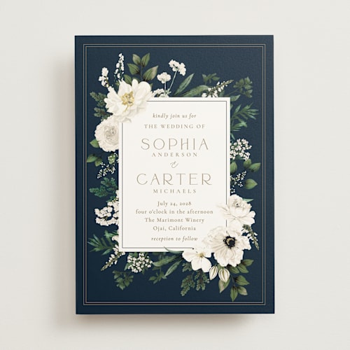 This is a indigo wedding invitations with standard by Susan Moyal called botanical love printing on signature in standard