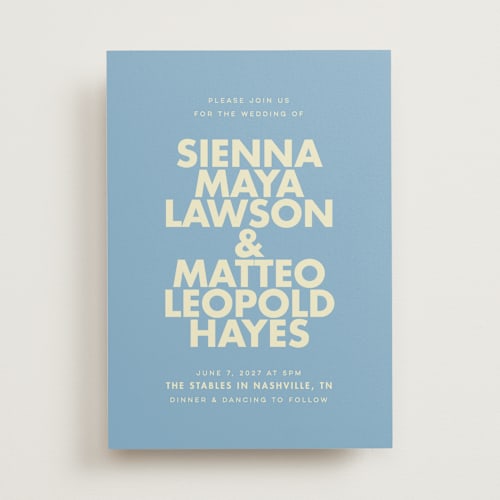 This is a skyblue wedding invitations with standard by Ellen Schlegelmilch called sienna printing on signature in standard