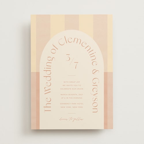 This is a sorbet wedding invitations with standard by Blustery August called trois printing on signature in standard