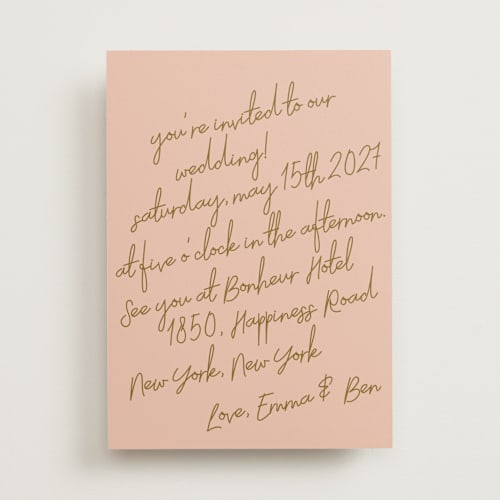 This is a butterscotch wedding invitations with standard by Helena Vitto called handwritten letter printing on signature in standard
