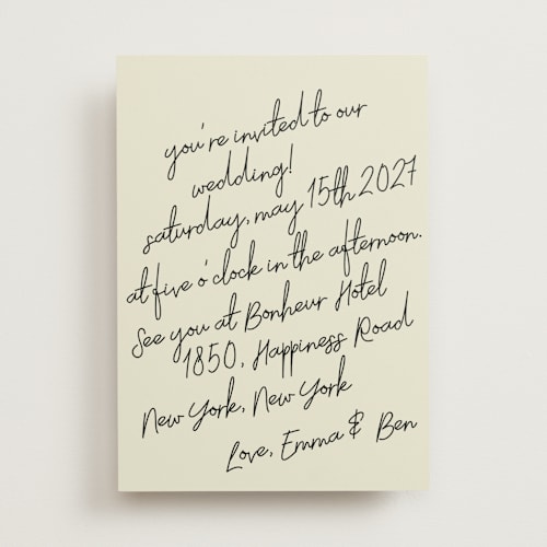 This is a noir wedding invitations with standard by Helena Vitto called handwritten letter printing on signature in standard