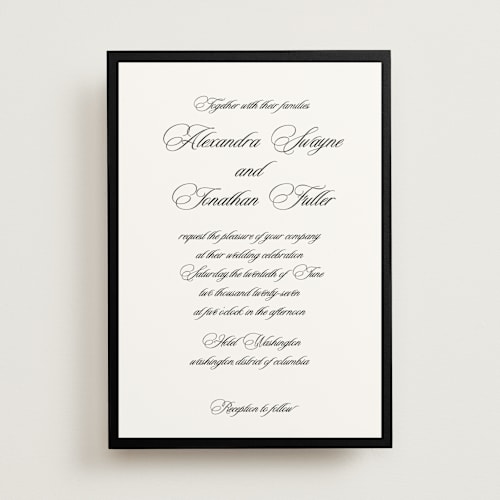 This is a ink wedding invitations with standard by That Girl Press called black tie printing on signature in standard