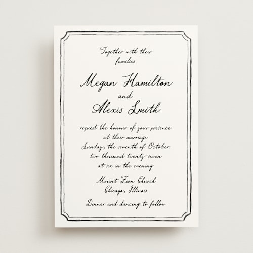 This is a coal wedding invitations with standard by Cass Loh called handwritten printing on signature in standard