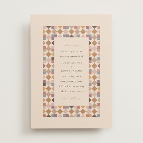 This is a autumn wedding invitations with standard by Jessica Yeo called prairie patchwork quilt printing on signature in standard