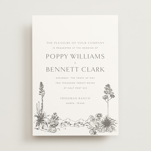 This is a pewter wedding invitations with standard by Megan Davis called rancho printing on signature in standard