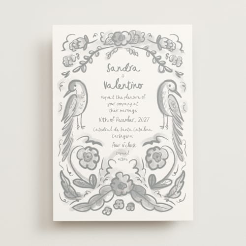 This is a graphite wedding invitations with standard by Ani Somi called santa catalina printing on signature in standard