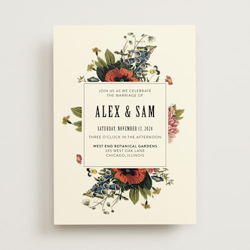 This is a vintage beige wedding invitations with standard by Alisa Wismer called vintage garden invite printing on signature in standard