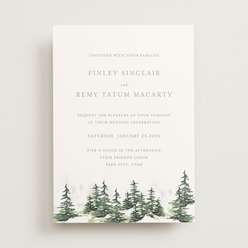 This is a fog wedding invitations with standard by Mere Paper called on the slopes printing on signature in standard