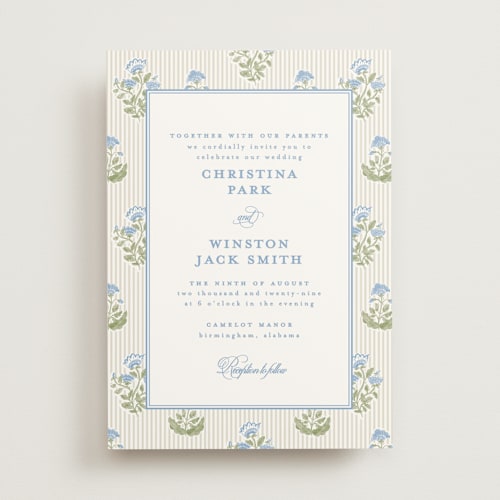 This is a powder wedding invitations with standard by Creo Study called patterned florals printing on signature in standard
