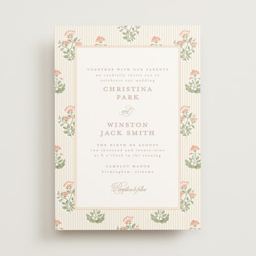This is a sunset wedding invitations with standard by Creo Study called patterned florals printing on signature in standard