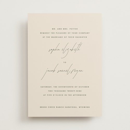 This is a olive you more wedding invitations with standard by Design Lotus called true north printing on signature in standard
