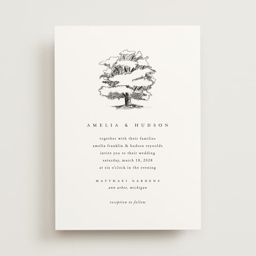 This is a cotton wedding invitations with standard by Amy Kross called white oak printing on signature in standard