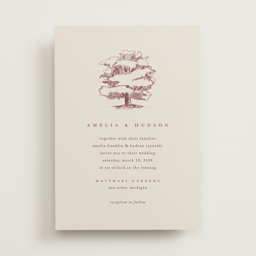 This is a merlot wedding invitations with standard by Amy Kross called white oak printing on signature in standard