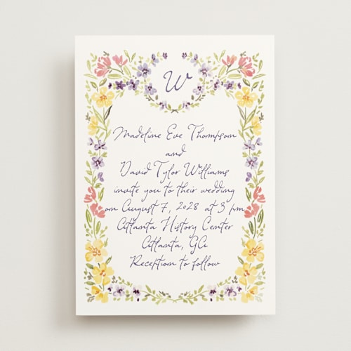This is a violets wedding invitations with standard by Petra Kern called meadow whisper printing on signature in standard