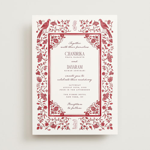 This is a pomegranate wedding invitations with standard by Jenna Holcomb called tapestry printing on signature in standard