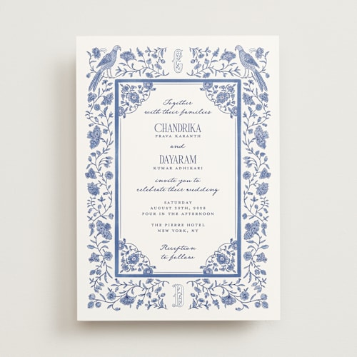 This is a cobalt wedding invitations with standard by Jenna Holcomb called tapestry printing on signature in standard