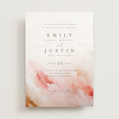 This is a blush wedding invitations with standard by Lucrecia Caporale called delicate brushstrokes printing on signature in standard