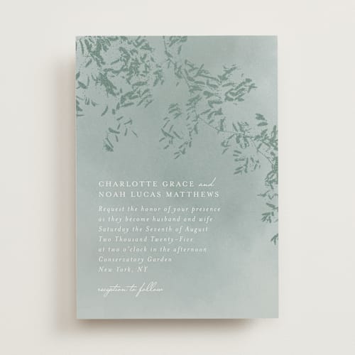 This is a mist wedding invitations with standard by Design Lotus called cascading vine printing on signature in standard