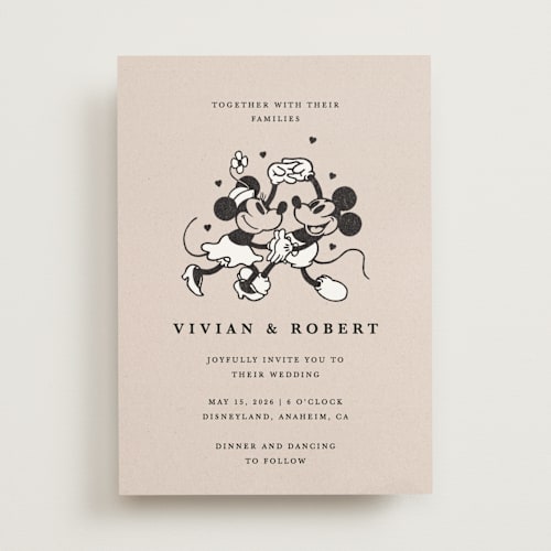 This is a retro wedding invitations with standard by Sumak Studio called disney's retro mickey mouse and minnie mouse printing on signature in standard