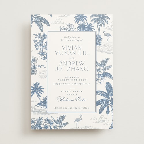 This is a sea wedding invitations with standard by Jenna Holcomb called tropical toile printing on signature in standard