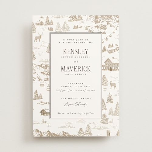 This is a leather wedding invitations with standard by Jenna Holcomb called aspen toile printing on signature in standard
