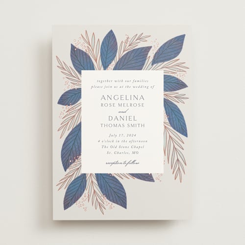 This is a cobalt wedding invitations with standard by Jen Owens called bouquet printing on signature in standard
