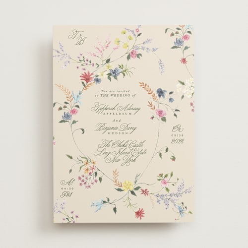 This is a english garden wedding invitations with standard by Phrosné Barwood called whimsey floral printing on signature in standard
