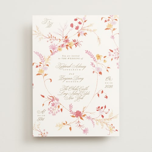 This is a sunrise wedding invitations with standard by Phrosné Barwood called whimsey floral printing on signature in standard