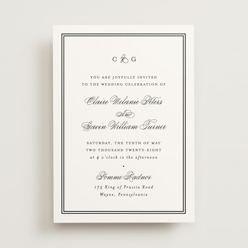 This is a tuxedo wedding invitations with standard by Carolyn MacLaren called timeless together printing on signature in standard