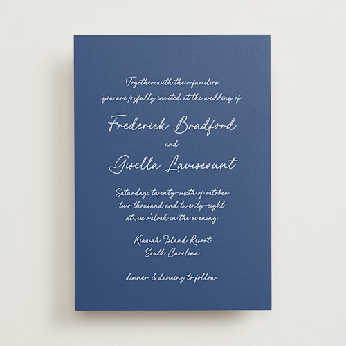 This is a santorini wedding invitations with standard by chocomocacino called strazzate printing on signature in standard