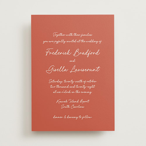 This is a coral wedding invitations with standard by chocomocacino called strazzate printing on signature in standard