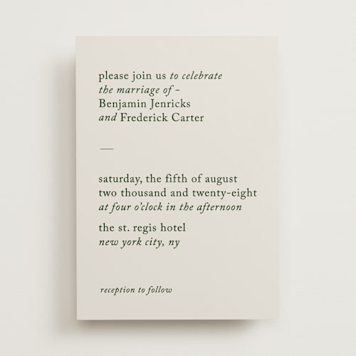 This is a forest wedding invitations with standard by Bethan called editorial printing on signature in standard