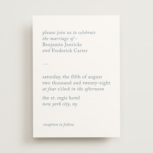 This is a seafoam wedding invitations with standard by Bethan called editorial printing on signature in standard