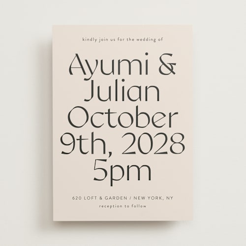 This is a ivory wedding invitations with standard by Melanie Kosuge called ayumi printing on signature in standard