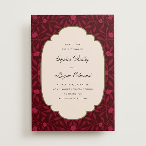 This is a garnet wedding invitations with standard by Morgan Kendall called victorian chic printing on signature in standard
