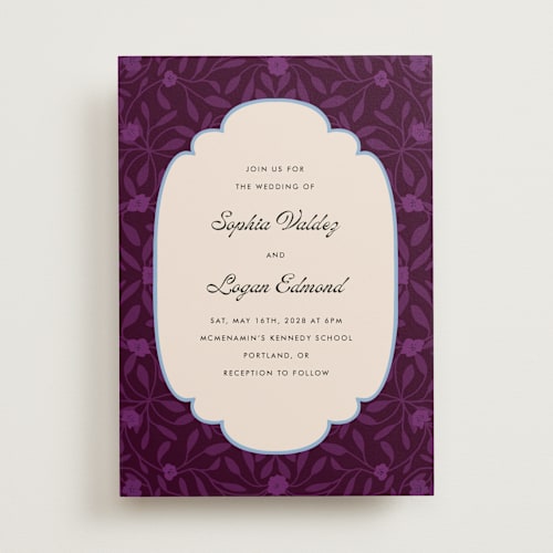 This is a amethyst wedding invitations with standard by Morgan Kendall called victorian chic printing on signature in standard