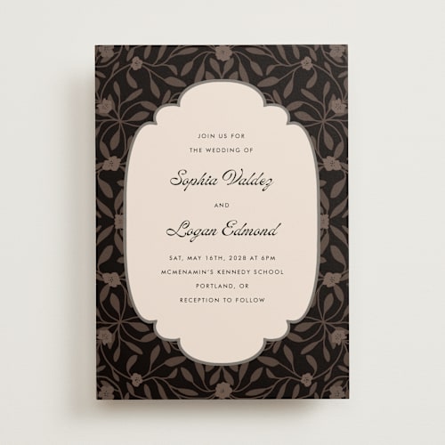 This is a black diamond wedding invitations with standard by Morgan Kendall called victorian chic printing on signature in standard